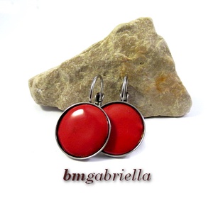 Tűzzománc fülbevaló - nemesacél, orvosi fém fülbevaló francia kapoccsal, piros tűzzománc betéttel - ékszer - fülbevaló - lógó fülbevaló - Meska.hu