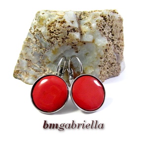 Tűzzománc fülbevaló - nemesacél, orvosi fém fülbevaló francia kapoccsal, piros tűzzománc betéttel - ékszer - fülbevaló - lógó fülbevaló - Meska.hu