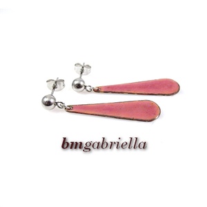 Rózsaszín csepp - tűzzománc bedugós fülbevaló orvosi fém tűvel és stopperrel, Ékszer, Fülbevaló, Lógó fülbevaló, Ékszerkészítés, Tűzzománc, MESKA