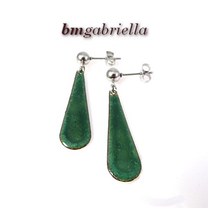 Sötétzöld csepp - tűzzománc bedugós fülbevaló orvosi fém tűvel és stopperrel - Meska.hu