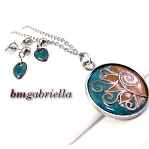 Kelő nap - tűzzománc ékszerszett, orvosi fém nyaklánc, bedugós fülbevaló - ékszer - ékszerszett - Meska.hu