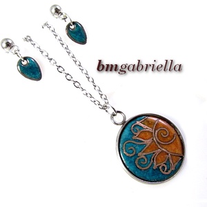 Kelő nap - tűzzománc ékszerszett, orvosi fém nyaklánc, bedugós fülbevaló - ékszer - ékszerszett - Meska.hu