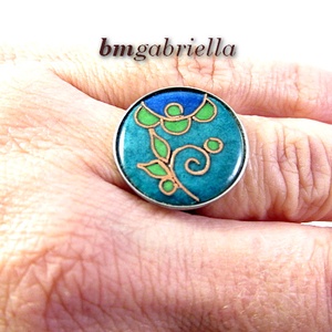 Gyűrű nemesacél foglalatban kerek tűzzománc betéttel - ékszer - gyűrű - kerek gyűrű - Meska.hu