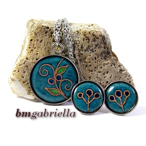 Ékszerszett orvosi fém nyaklánc és bedugós fülbevaló tűzzománc betéttel - ékszer - ékszerszett - Meska.hu