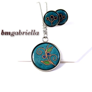 Ékszerszett orvosi fém nyaklánc és bedugós fülbevaló tűzzománc betéttel - ékszer - ékszerszett - Meska.hu