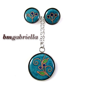 Ékszerszett orvosi fém nyaklánc és bedugós fülbevaló tűzzománc betéttel - ékszer - ékszerszett - Meska.hu