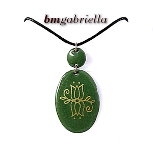 Páros tulipán - zöld tűzzománc nyaklánc  - Meska.hu