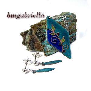 Egyedi ékszerszett -  tűzzománc fülbevaló és nyaklánc nemesacél láncon - ékszer - ékszerszett - Meska.hu