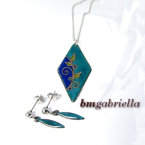 Egyedi ékszerszett -  tűzzománc fülbevaló és nyaklánc nemesacél láncon - ékszer - ékszerszett - Meska.hu