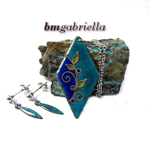 Egyedi ékszerszett -  tűzzománc fülbevaló és nyaklánc nemesacél láncon - Meska.hu