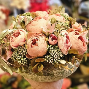 Selyemvirágos asztaldísz kerámiatálban, Otthon & Életmód, Virágdekoráció, Virágdíszek, Asztali virágdísz, Virágkötés, MESKA