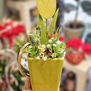 Fa tulipános aaztaldísz, Otthon & Életmód, Virágdekoráció, Virágdíszek, Asztali virágdísz, Virágkötés, MESKA