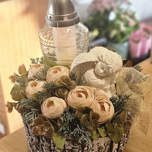 Angyalkás mécseses sírdísz - Meska.hu