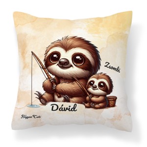 Névvel kérhető - Cuki lajhár Apa és gyermeke horgásznak mintás párna - Meska.hu