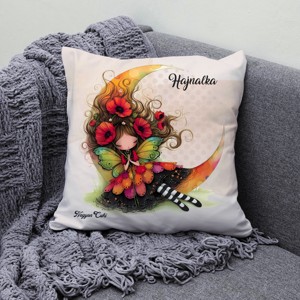 Névvel kérhető - Ölelő pipacs tündérlány és a hold mintás párna - otthon & életmód - lakástextil - párna & párnahuzat - díszpárna (belsővel együtt) - Meska.hu