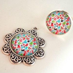 Karácsonyi hangulatú - üveglencsés medál - ékszer - nyaklánc - medál - Meska.hu