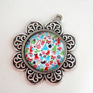 Karácsonyi hangulatú - üveglencsés medál - ékszer - nyaklánc - medál - Meska.hu