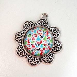 Karácsonyi hangulatú - üveglencsés medál - ékszer - nyaklánc - medál - Meska.hu