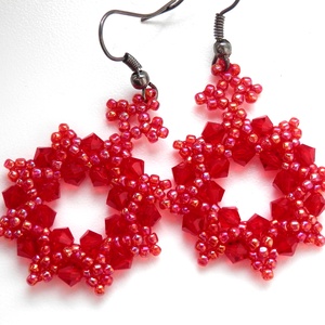 Elegáns piros fülbevaló - ékszer - fülbevaló - lógós kerek fülbevaló - Meska.hu