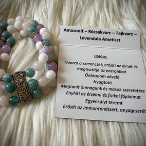 Amazonit - Rózsakvarc - Tejkvarc - Levendula Ametiszt 3-as karkötő - ékszer - karkötő - ásványkarkötő - Meska.hu