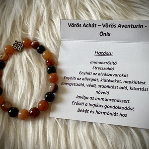Vörös Achát - Vörös Aventurin - Ónix Ásvány karkötő, Ékszer, Karkötő, Ásványkarkötő, Ékszerkészítés, MESKA