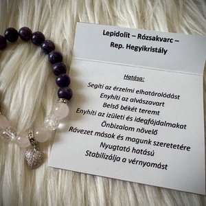 Lepidolit - Rózsakvarc - Rep. Hegyikristály Ásvány karkötő, Ékszer, Karkötő, Ásványkarkötő, Ékszerkészítés, MESKA