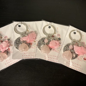 Rózsakvarc angyalkás kulcstartó életfa medállal - táska & tok - kulcstartó & táskadísz - kulcstartó - Meska.hu