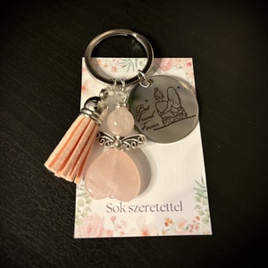 Rózsakvarc Ásvány Angyalkás Kulcstartó - Meska.hu