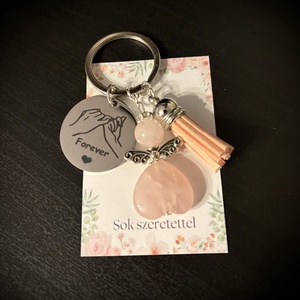 Rózsakvarc Ásvány Angyalkás Kulcstartó - Meska.hu