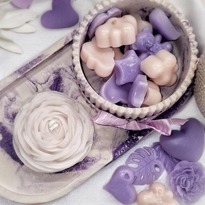 Gyertya és illatviasz szett kerámia tálban  - otthon & életmód - gyertya, illat, aroma - illatviasz - Meska.hu