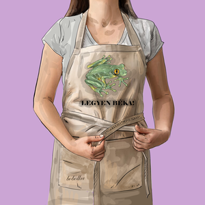 Pamut kötény LEGYEN BÉKA! grafikával, Otthon & Életmód, Konyhafelszerelés, tálalás, Konyhai textil, Kötény, Mindenmás, MESKA