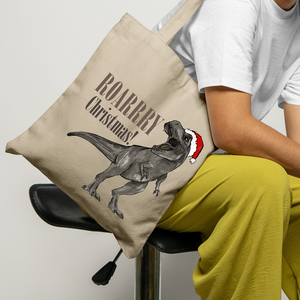 Vicces feliratos vászontáska karácsonyi dínós grafikával, Táska & Tok, Bevásárlás & Shopper táska, Shopper, textiltáska, szatyor, Mindenmás, MESKA