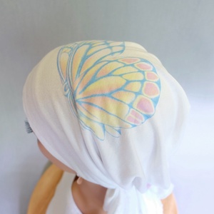 Kemoterápiás kendő - fehér, pillangós, extra vékony fejkedő - paróka helyett - ruha & divat - sál, sapka, kendő - kendő - Meska.hu