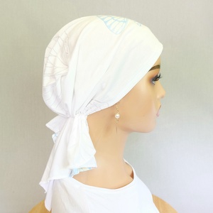 Kemoterápiás kendő - fehér, pillangós, extra vékony fejkedő - paróka helyett - ruha & divat - sál, sapka, kendő - kendő - Meska.hu