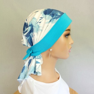 Kemoterápiás kendő - kék mintás és türkiz fejkendő - ruha & divat - sál, sapka, kendő - kendő - Meska.hu