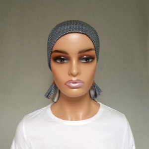 Kemoterápiás fejkendő - szürke, pöttyös,  pamut jersey kendő - paróka helyett - daganatos kezelések idejére - ruha & divat - sál, sapka, kendő - kendő - Meska.hu