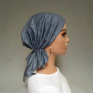 Kemoterápiás fejkendő - szürke, pöttyös,  pamut jersey kendő - paróka helyett - daganatos kezelések idejére - ruha & divat - sál, sapka, kendő - kendő - Meska.hu