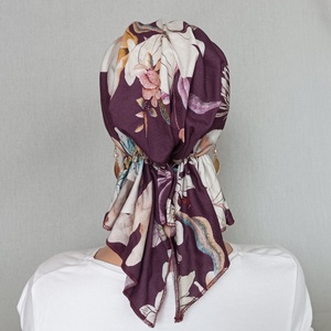 Kemoterápiás kendő - lila virágos fejkendő - paróka helyett - ruha & divat - sál, sapka, kendő - kendő - Meska.hu