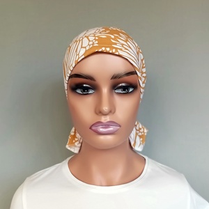 Kemoterápiás kendő - mustárszínű mintás fejkedő - paróka helyett - ruha & divat - sál, sapka, kendő - kendő - Meska.hu