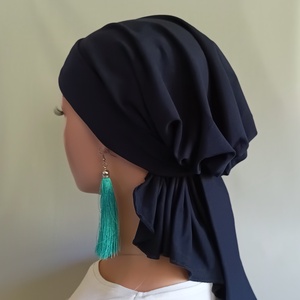 Kendő - Elegáns fejkendő - masnis, sötétkék pamut kendő - paróka helyett - kemoterápiás kezelések idejére - ruha & divat - sál, sapka, kendő - kendő - Meska.hu