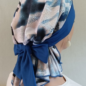 Kendő - Kemoterápiás fejkendő - királykékmasnis, mintás, pamut kendő - paróka helyett - daganatos kezelések idejére is - ruha & divat - sál, sapka, kendő - kendő - Meska.hu