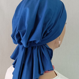 Kendő - Kemoterápiás fejkendő - királykék masnis, pamut kendő - paróka helyett - daganatos kezelések idejére is - ruha & divat - sál, sapka, kendő - kendő - Meska.hu