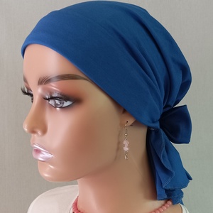 Kendő - Kemoterápiás fejkendő - királykék masnis, pamut kendő - paróka helyett - daganatos kezelések idejére is - ruha & divat - sál, sapka, kendő - kendő - Meska.hu