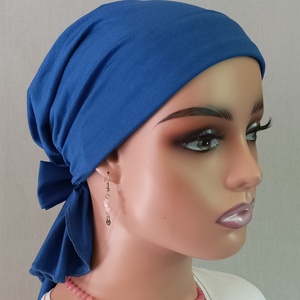 Kendő - Kemoterápiás fejkendő - királykék masnis, pamut kendő - paróka helyett - daganatos kezelések idejére is, Ruha & Divat, Sál, Sapka, Kendő, Kendő, Varrás, MESKA