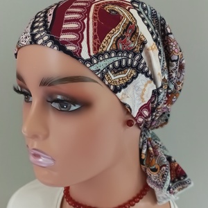 Kendő- Kemoterápiás kendő - Bordó tónusú indiai mintás - kemoterápiás kezelések idejére daganatos betegeknek is - Meska.hu