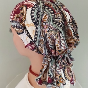 Kendő- Kemoterápiás kendő - Bordó tónusú indiai mintás - kemoterápiás kezelések idejére daganatos betegeknek is - ruha & divat - sál, sapka, kendő - kendő - Meska.hu