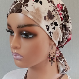 Kendő - Kemoterápiás fejkendő - cirmos dáliavirág mintás pamut kendő - paróka helyett - daganatos kezelések idejére is - ruha & divat - sál, sapka, kendő - kendő - Meska.hu