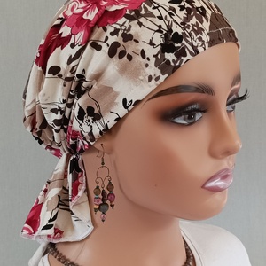 Kendő - Kemoterápiás fejkendő - cirmos dáliavirág mintás pamut kendő - paróka helyett - daganatos kezelések idejére is - ruha & divat - sál, sapka, kendő - kendő - Meska.hu