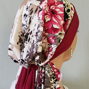 Kendő - Kemoterápiás fejkendő - bordó masni, mintás, pamut kendő - paróka helyett - daganatos kezelések idejére is - ruha & divat - sál, sapka, kendő - kendő - Meska.hu