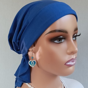 Kendő - Elegáns fejkendő - masnis, királykék pamut kendő - paróka helyett - kemoterápiás kezelések idejére - ruha & divat - sál, sapka, kendő - kendő - Meska.hu